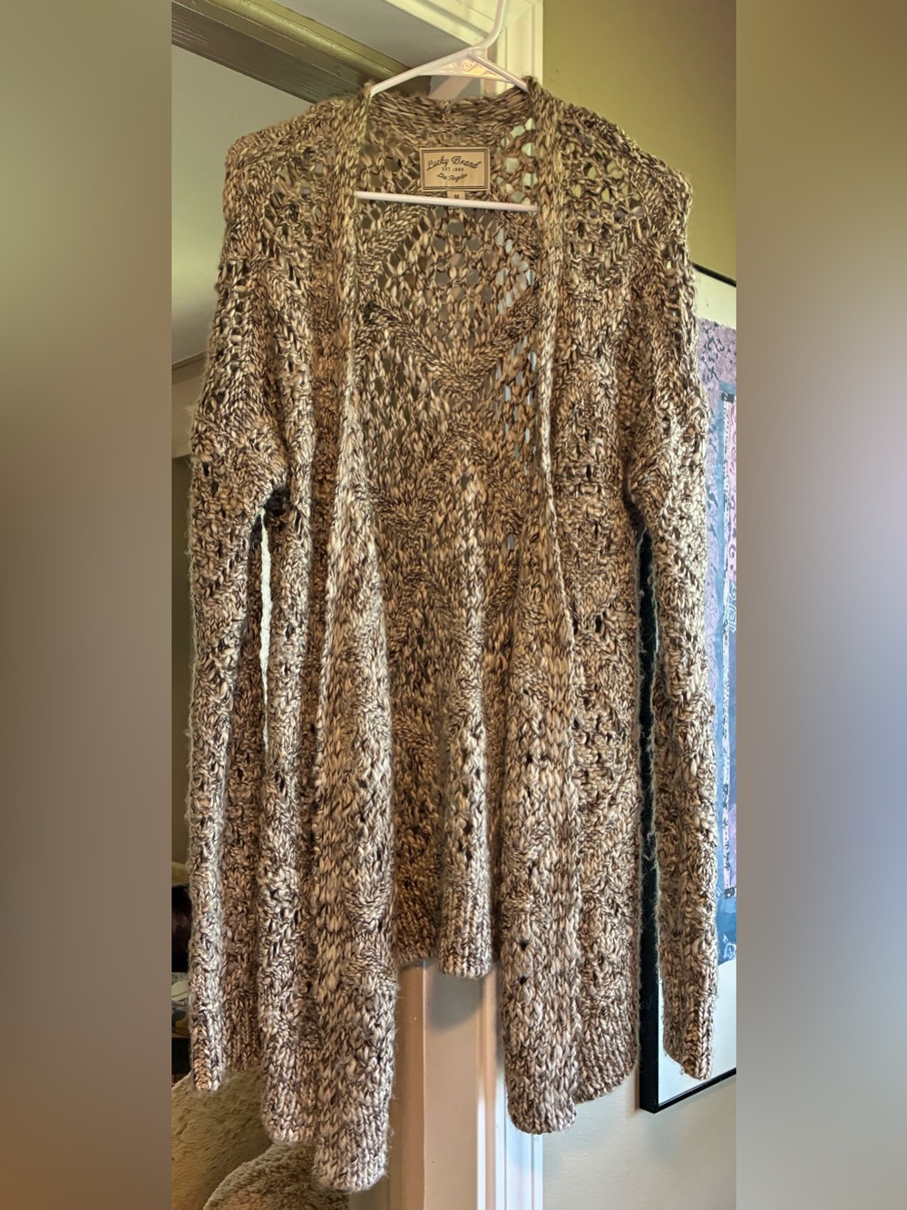 Lucky Brand Open Knit Textured Cardigan in Tan Mix - Picture 3 of 4